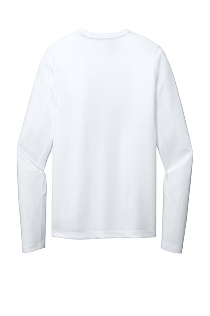 Rear View of White Solid New Era Series Performance Long Sleeve Crew Tee. NEA201
