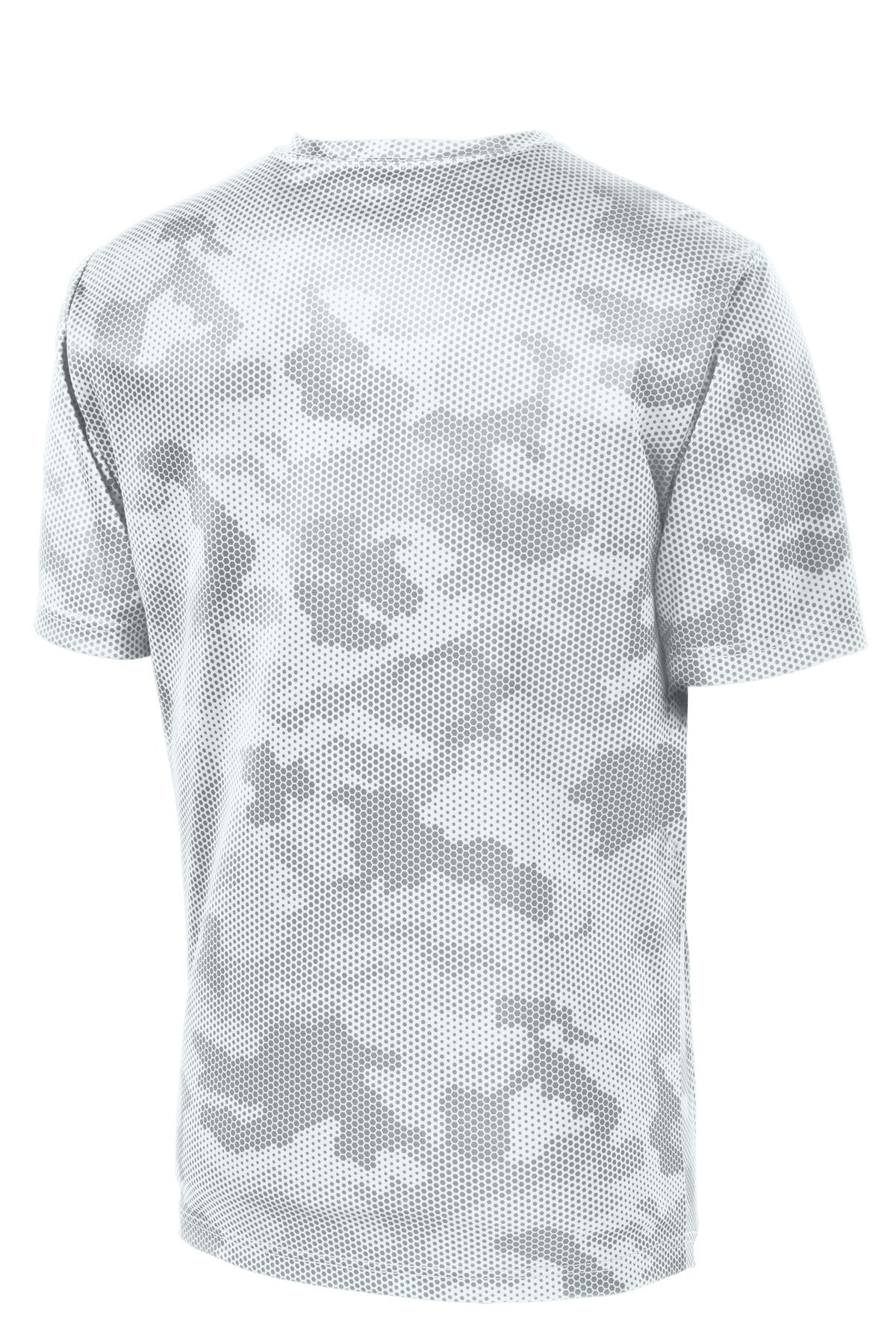 Rear View of White Sport-Tek CamoHex Tee. ST370