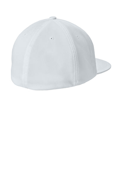 Rear View of White Sport-Tek Flexfit Flat Bill Cap STC56