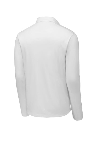 Rear View of White Sport-Tek Posi-UV Pro Long Sleeve Polo. ST520LS