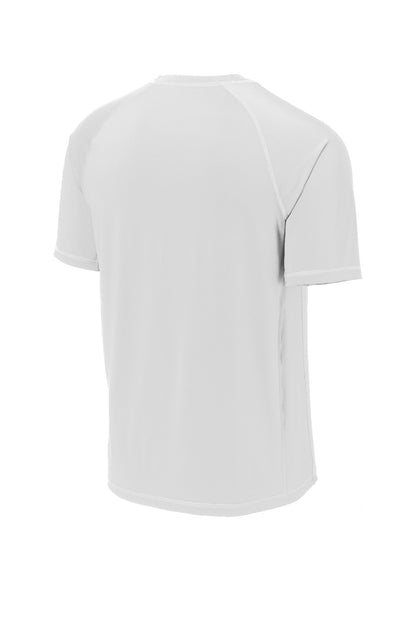 Rear View of White Sport-Tek Rashguard Tee. ST470