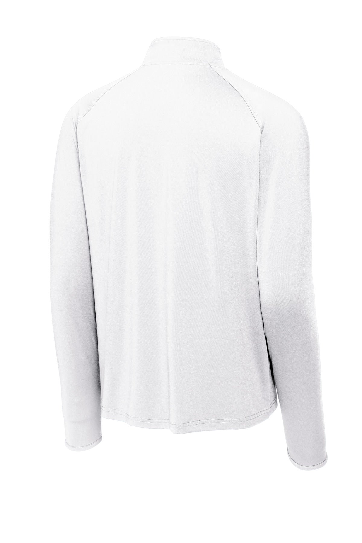 Rear View of White Sport-Tek Sport-Wick Stretch 1/4-Zip Pullover. ST850