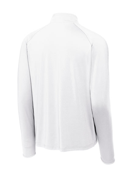 Rear View of White Sport-Tek Sport-Wick Stretch 1/4-Zip Pullover. ST850