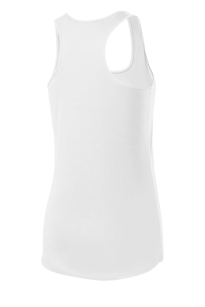 Rear View of White Sport-Tek Women's PosiCharge Competitor Racerback Tank. LST356