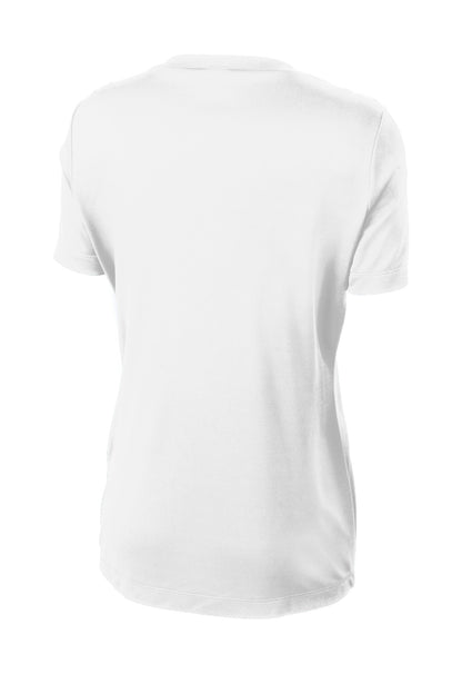 Rear View of White Sport-Tek Women's PosiCharge Competitor Tee. LST350