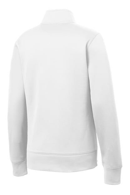 Rear View of White Sport-Tek Women's Sport-Wick Fleece Full-Zip Jacket. LST241
