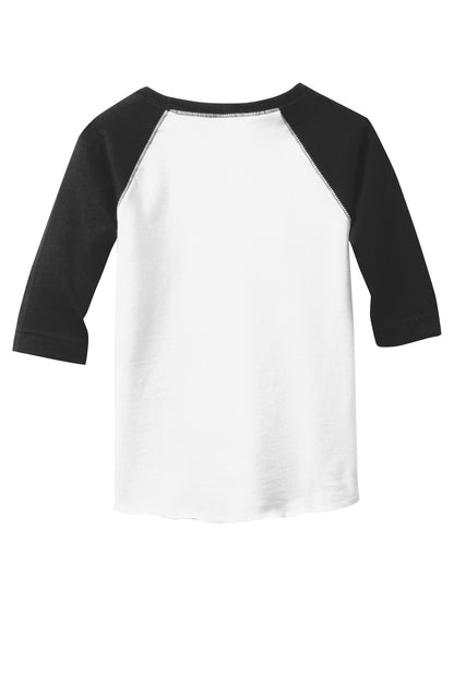 Rear View of White/Black DISCONTINUED Rabbit Skins Toddler Baseball Fine Jersey Tee. RS3330