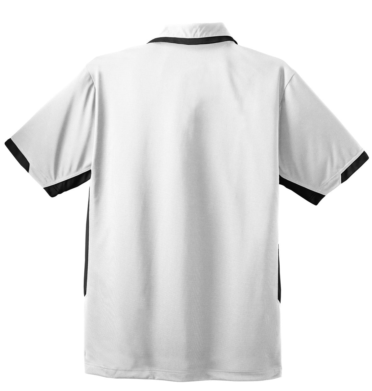 Rear View of White/Black Port Authority Dry Zone Colorblock Ottoman Polo. K524