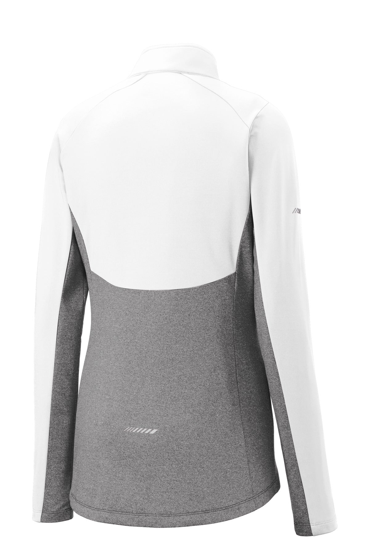 Rear View of White/Ch Gy He Sport-Tek Women's Sport-Wick Stretch Contrast 1/4-Zip Pullover. LST854