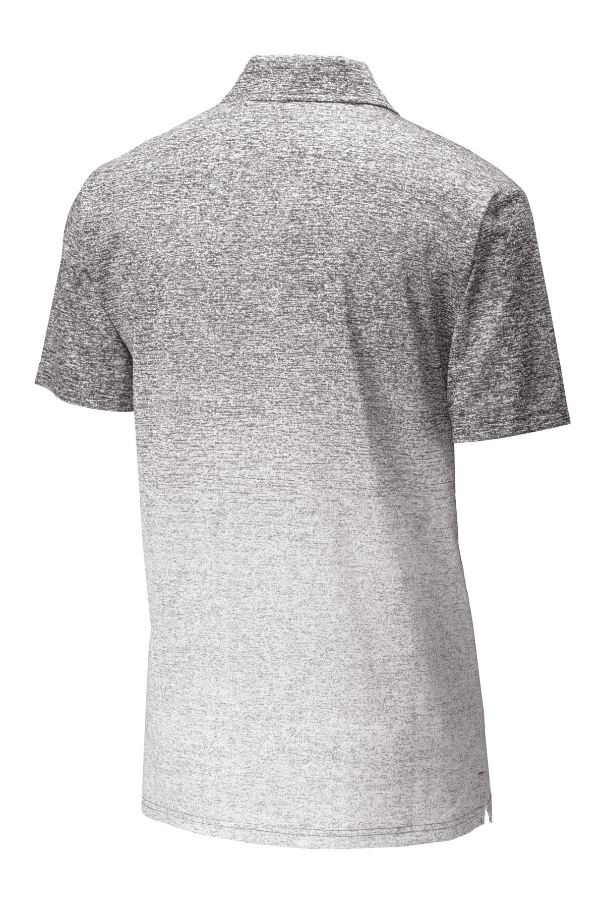 Rear View of White/Graphite Sport-Tek Ombre Heather Polo. ST671