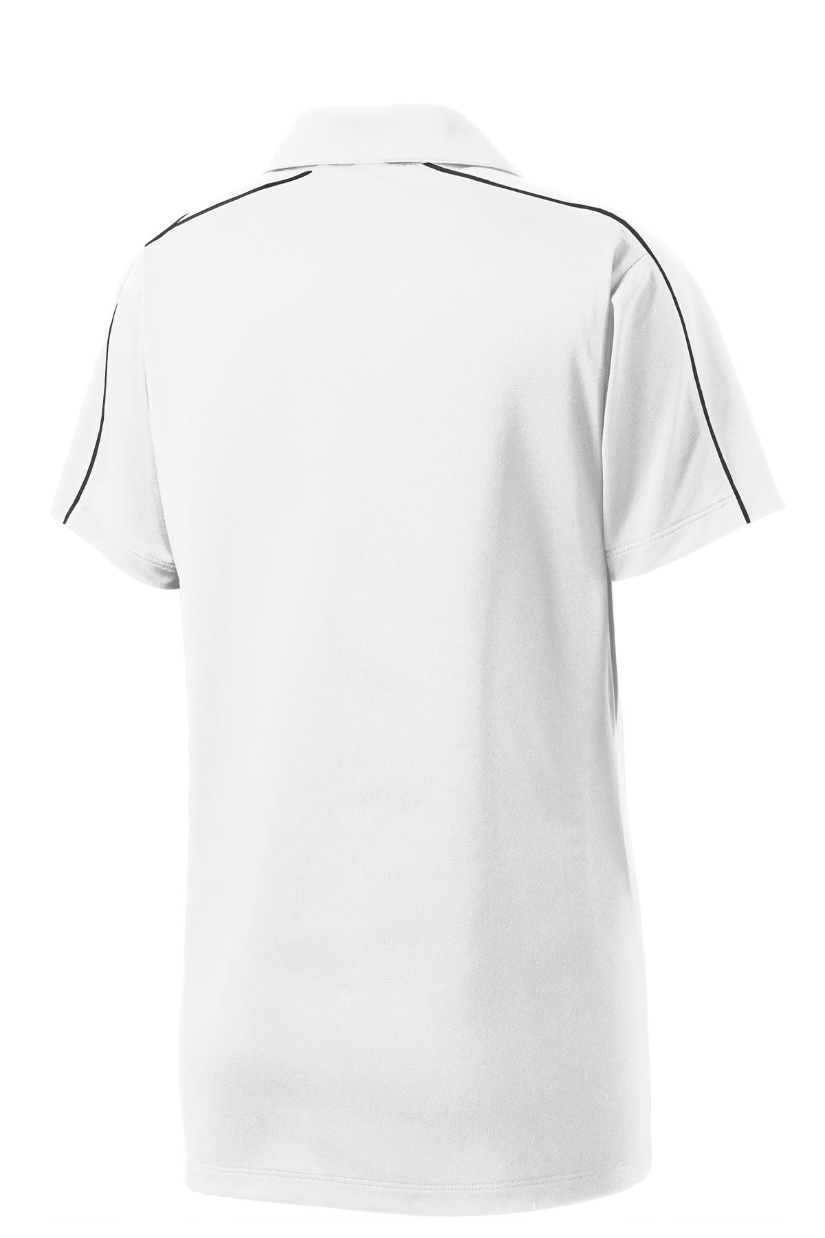 Rear View of White/Iron Gry Sport-Tek Women's Micropique Sport-Wick Piped Polo. LST653