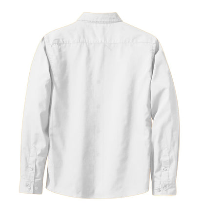 Rear View of White/Lt Stone Port Authority Women's Long Sleeve Easy Care Shirt. L608