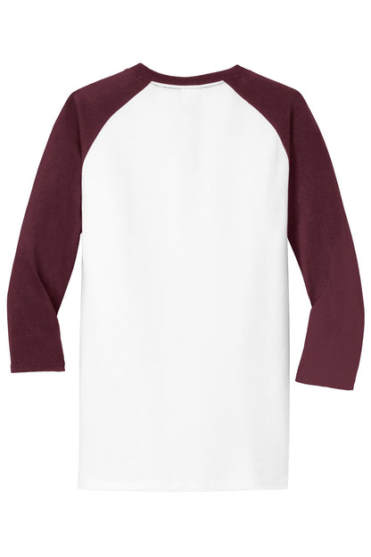 Rear View of Wht/Ath Maroon Port & Company Core Blend 3/4-Sleeve Raglan Tee. PC55RS