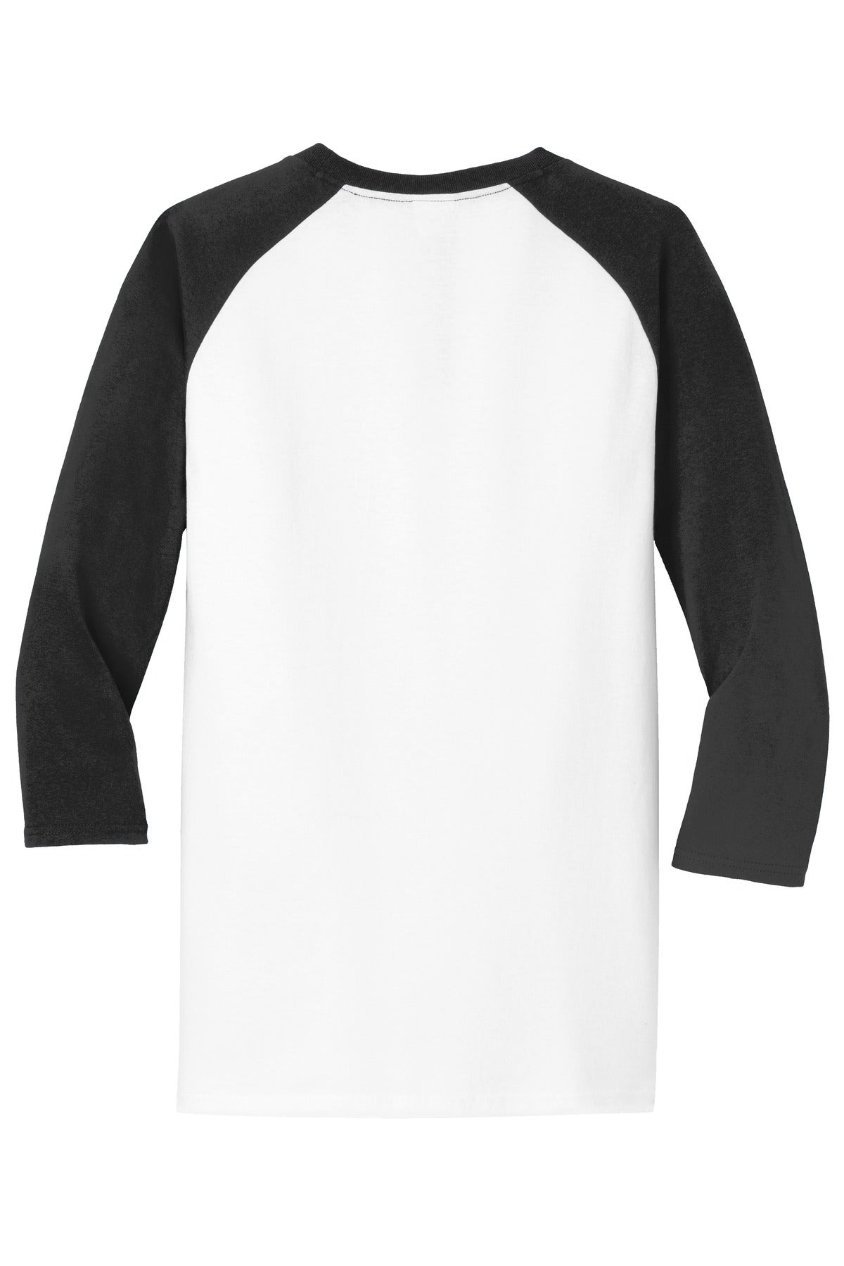 Rear View of Wht/Jet Black Port & Company Core Blend 3/4-Sleeve Raglan Tee. PC55RS