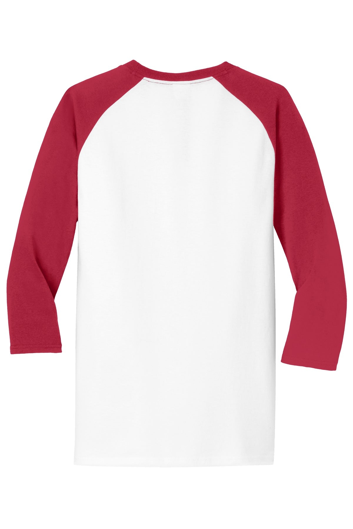 Rear View of Wht/Red Port & Company Core Blend 3/4-Sleeve Raglan Tee. PC55RS