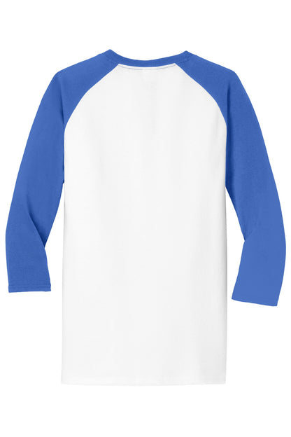 Rear View of Wht/Royal Port & Company Core Blend 3/4-Sleeve Raglan Tee. PC55RS
