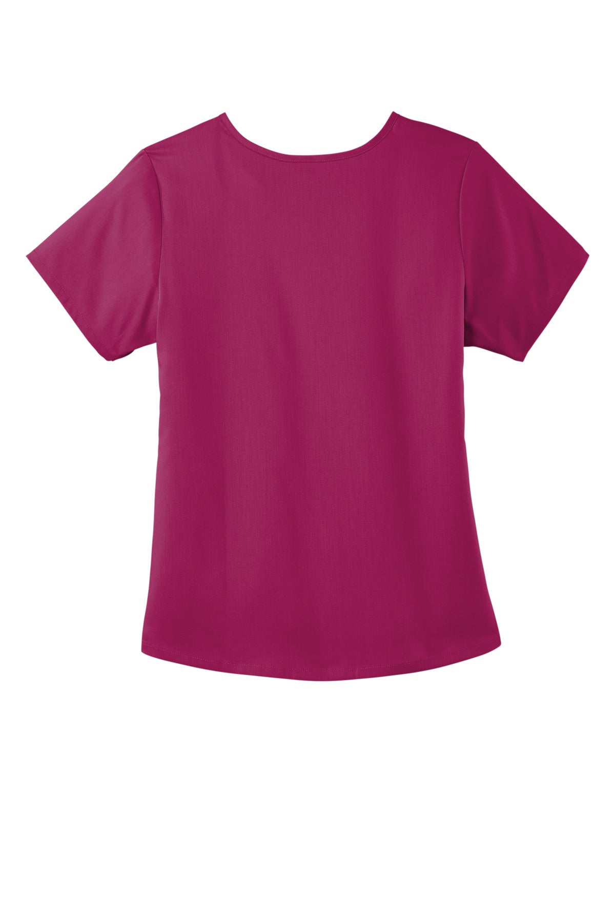 Rear View of Wine Wink Women's Premiere Flex Mock Wrap Top WW4268