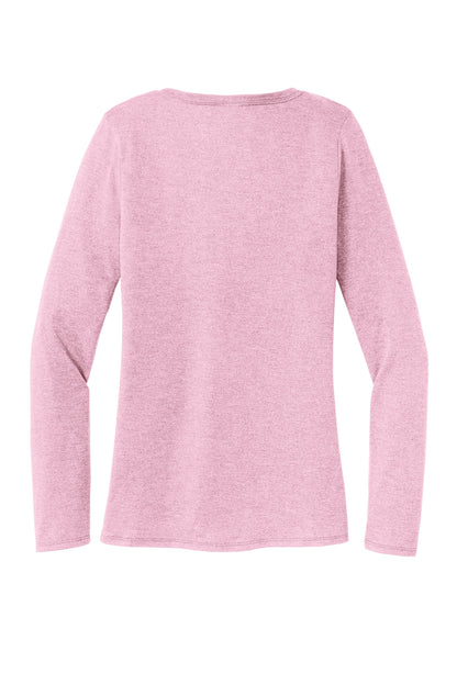 Rear View of WstriaHthr District Women's Perfect Tri Long Sleeve V-Neck Tee DT135