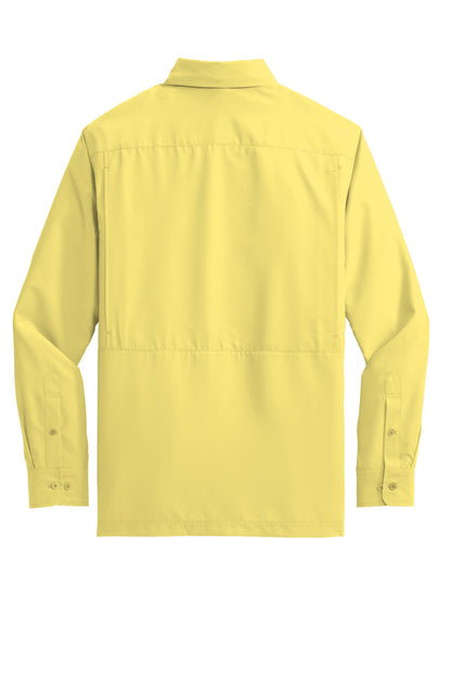 Rear View of Yellow Port Authority Long Sleeve UV Daybreak Shirt W960