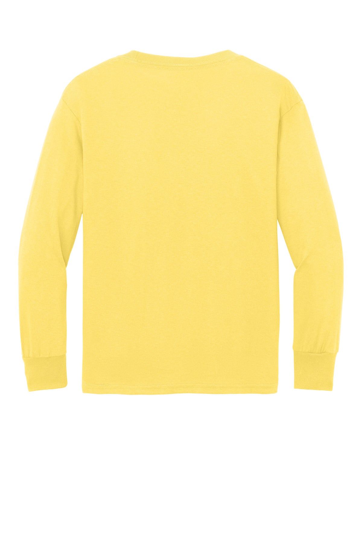 Rear View of Yellow Port & Company Youth Long Sleeve Core Cotton Tee. PC54YLS