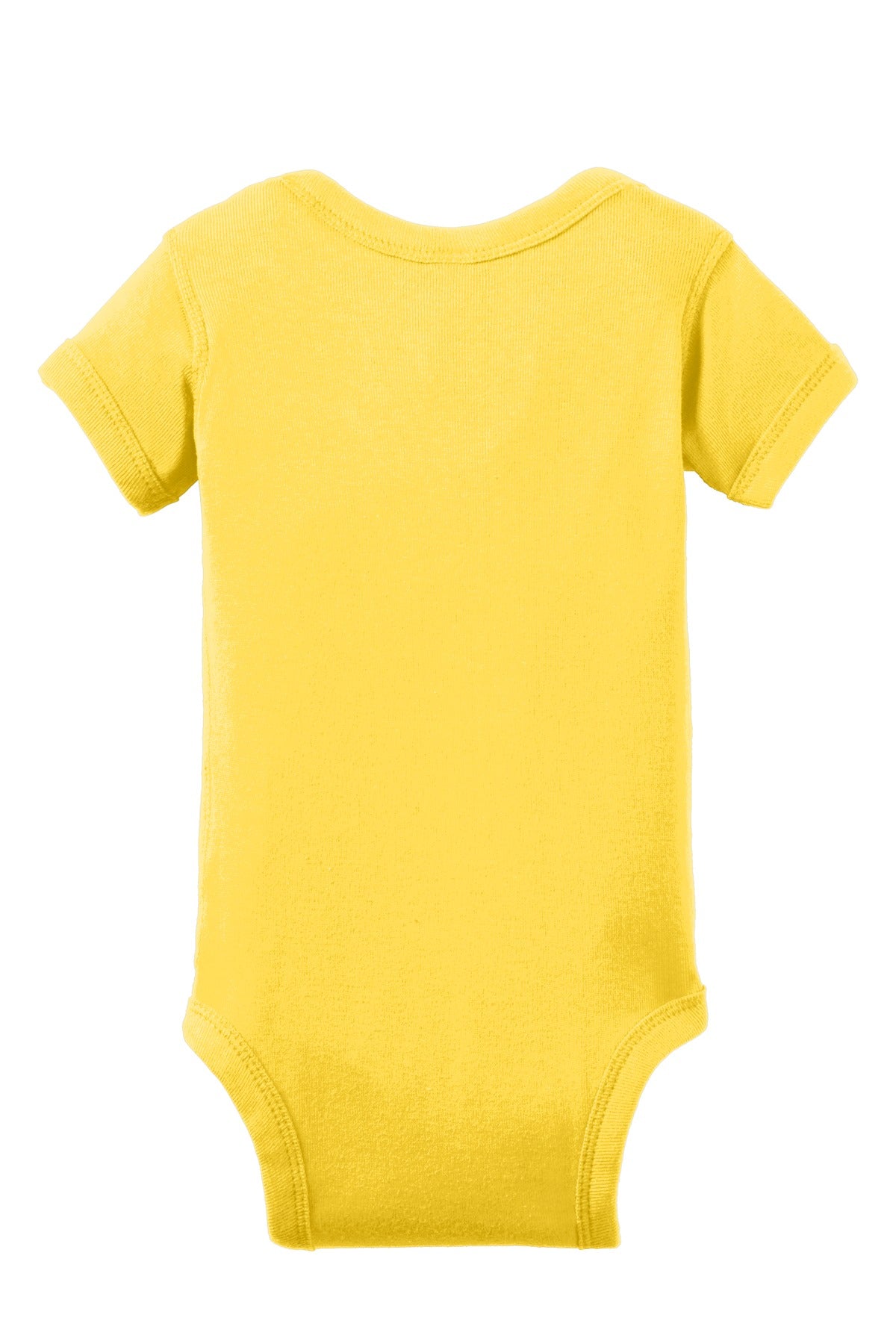 Rear View of Yellow Rabbit Skins Infant Short Sleeve Baby Rib Bodysuit. RS4400