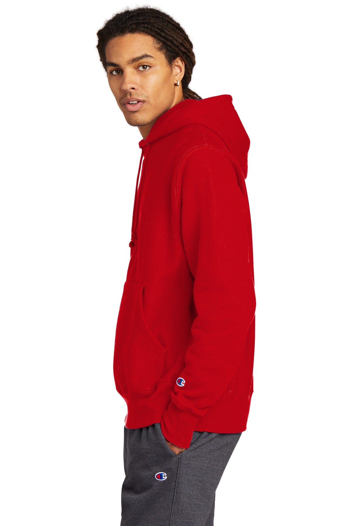 Red Champion Reverse Weave Hooded Sweatshirt S101