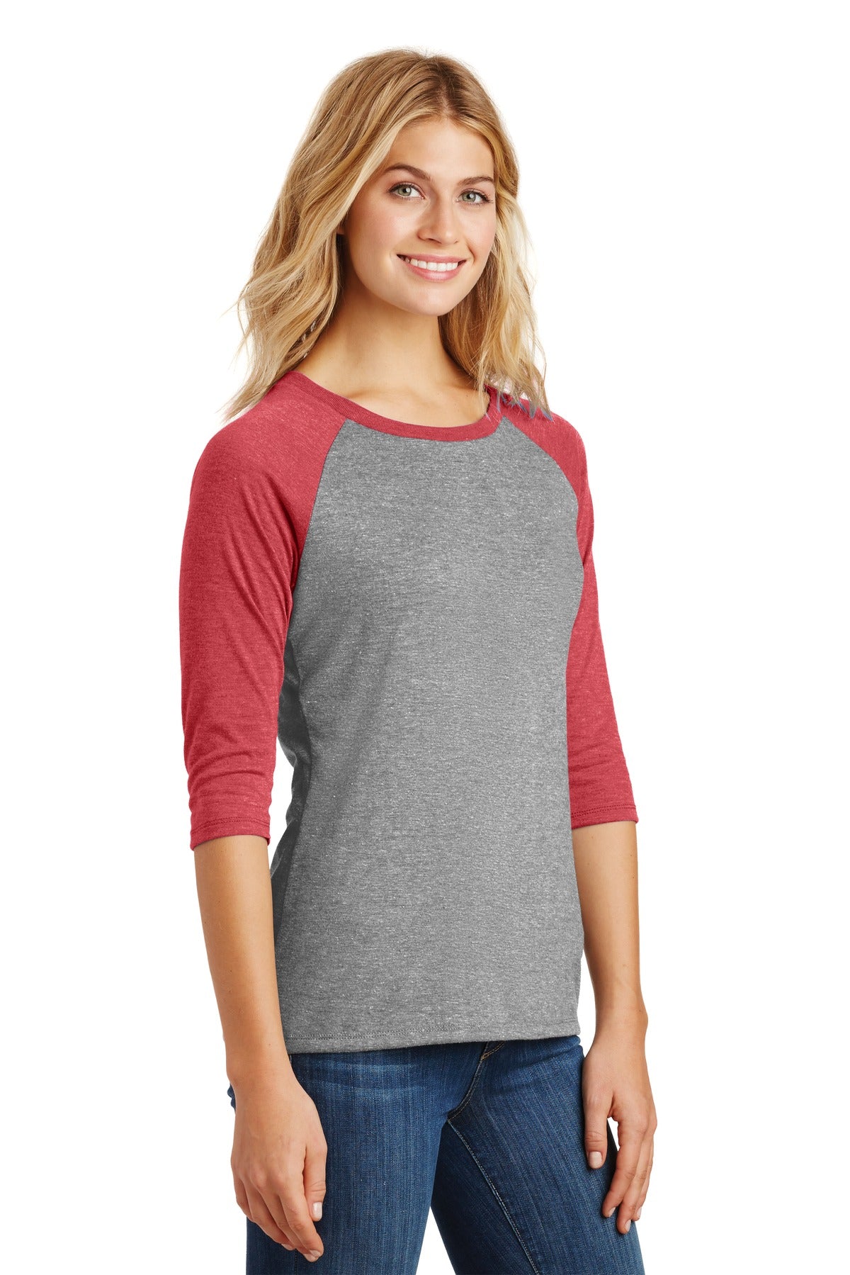 Red Fr/Grey Fr District Women's Perfect Tri 3/4-Sleeve Raglan. DM136L