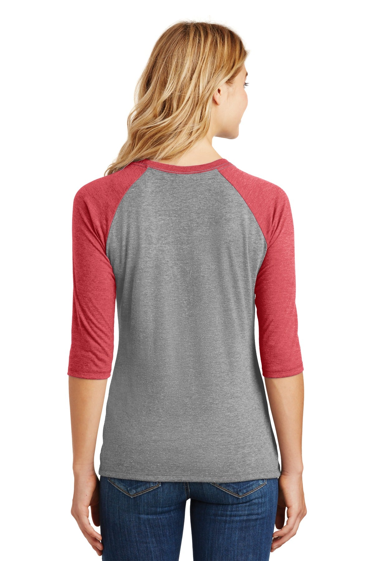 Red Fr/Grey Fr District Women's Perfect Tri 3/4-Sleeve Raglan. DM136L