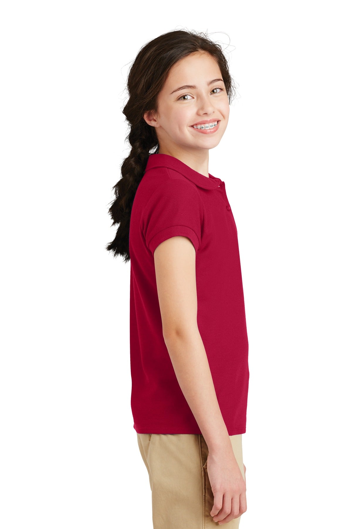 Red Port Authority Girls Silk Touch Peter Pan Collar Polo. YG503