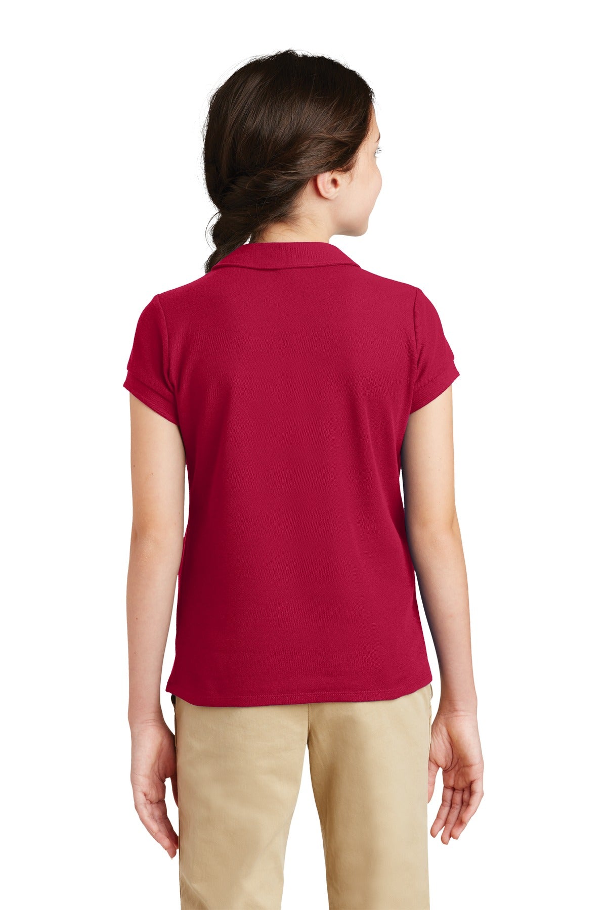 Red Port Authority Girls Silk Touch Peter Pan Collar Polo. YG503