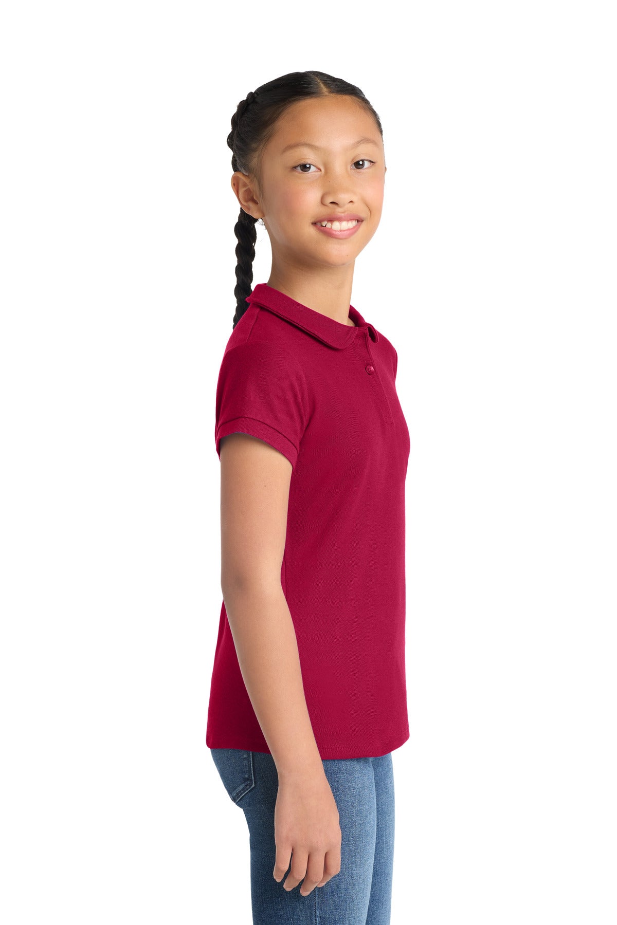 Red Port Authority Girls Silk Touch Peter Pan Collar Polo. YG503