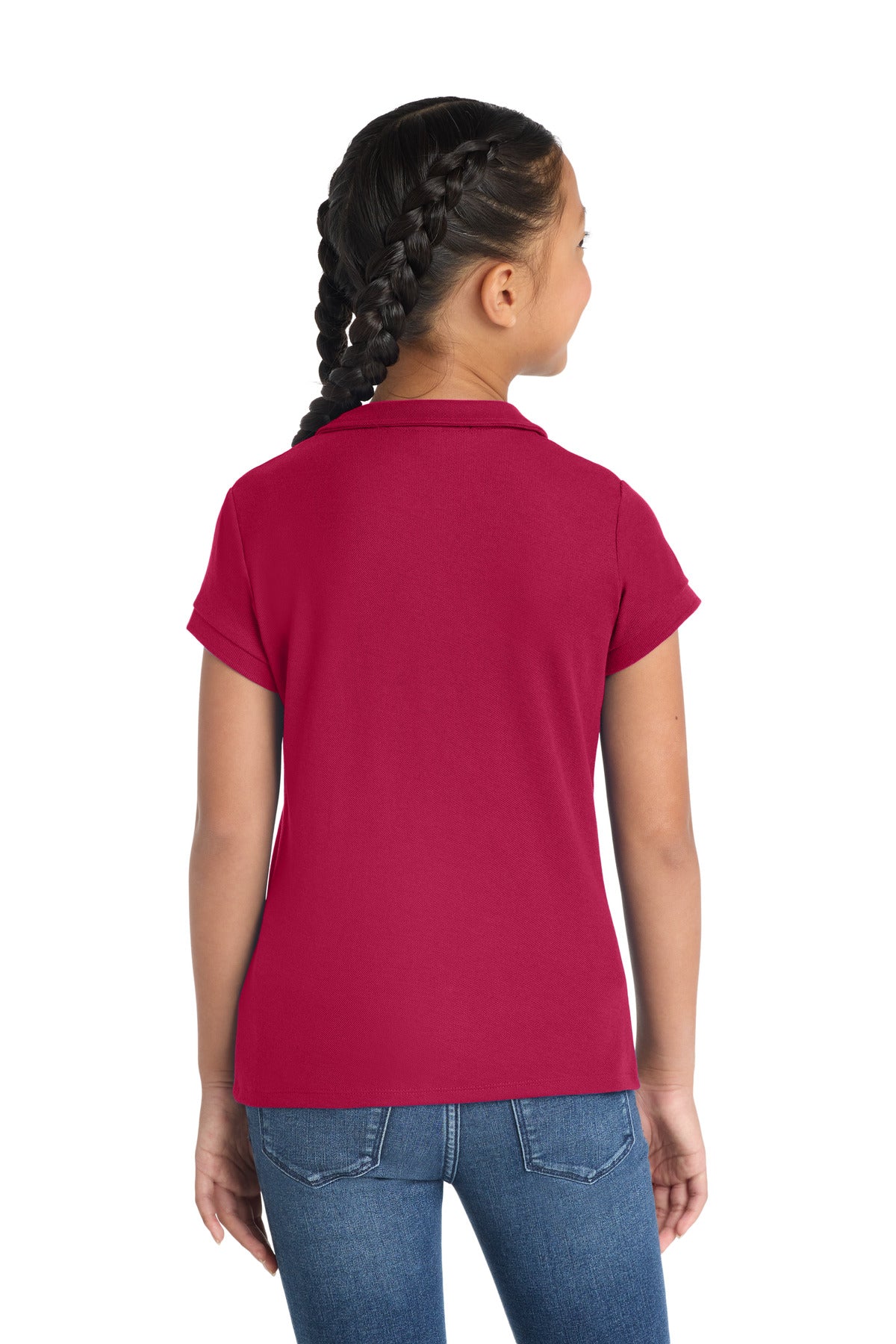 Red Port Authority Girls Silk Touch Peter Pan Collar Polo. YG503