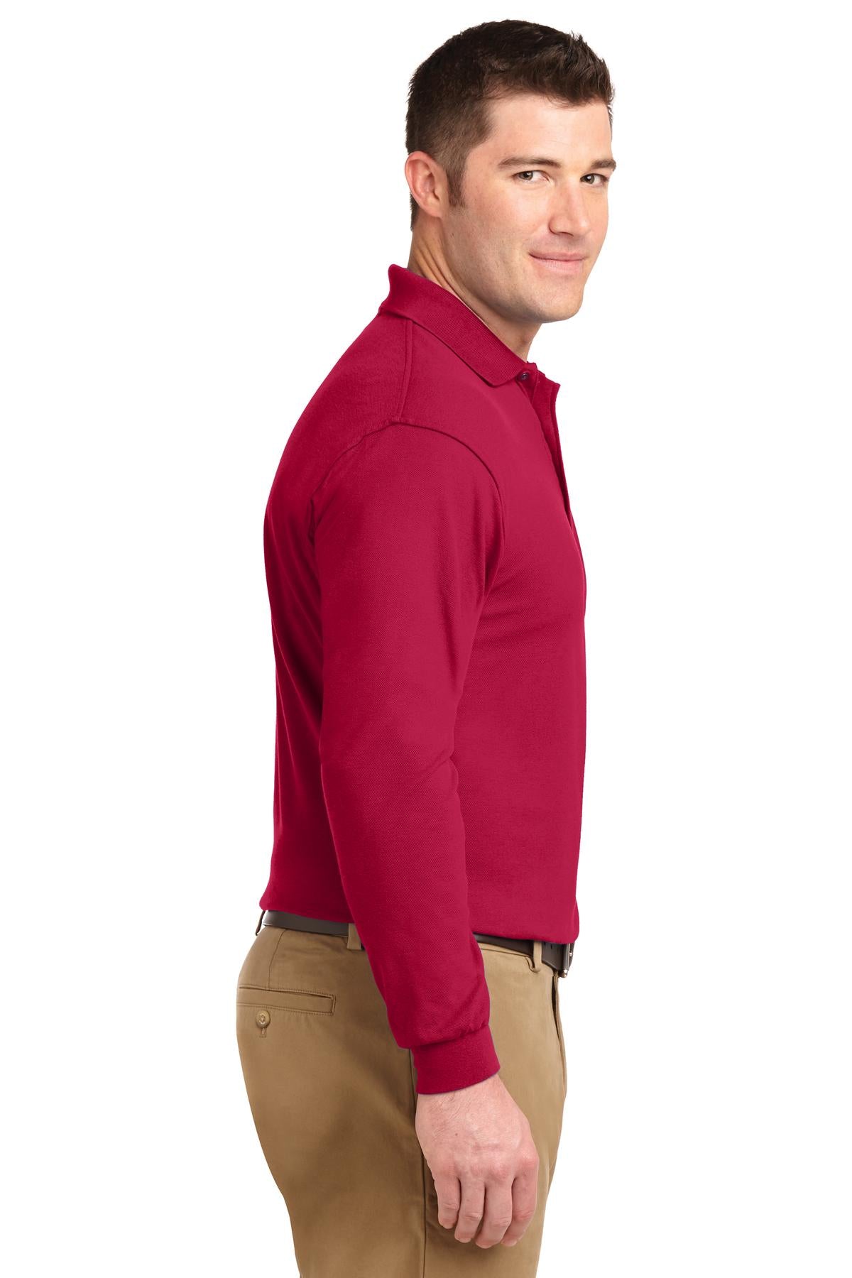 Red Port Authority Silk Touch Long Sleeve Polo. K500LS