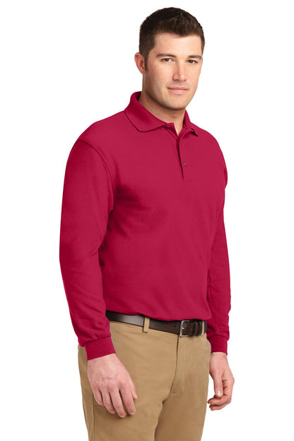 Red Port Authority Silk Touch Long Sleeve Polo. K500LS
