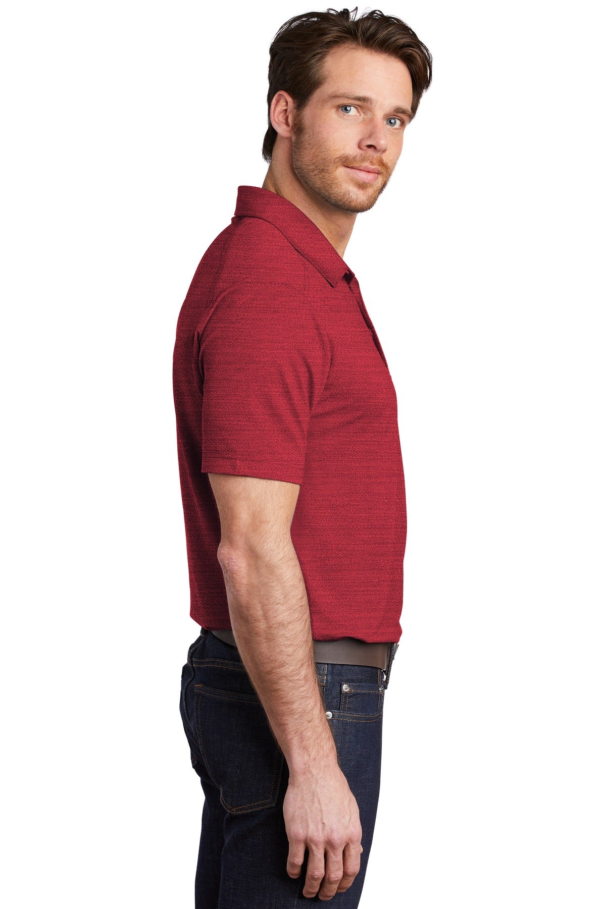 Red/Black Port Authority Stretch Heather Polo K583