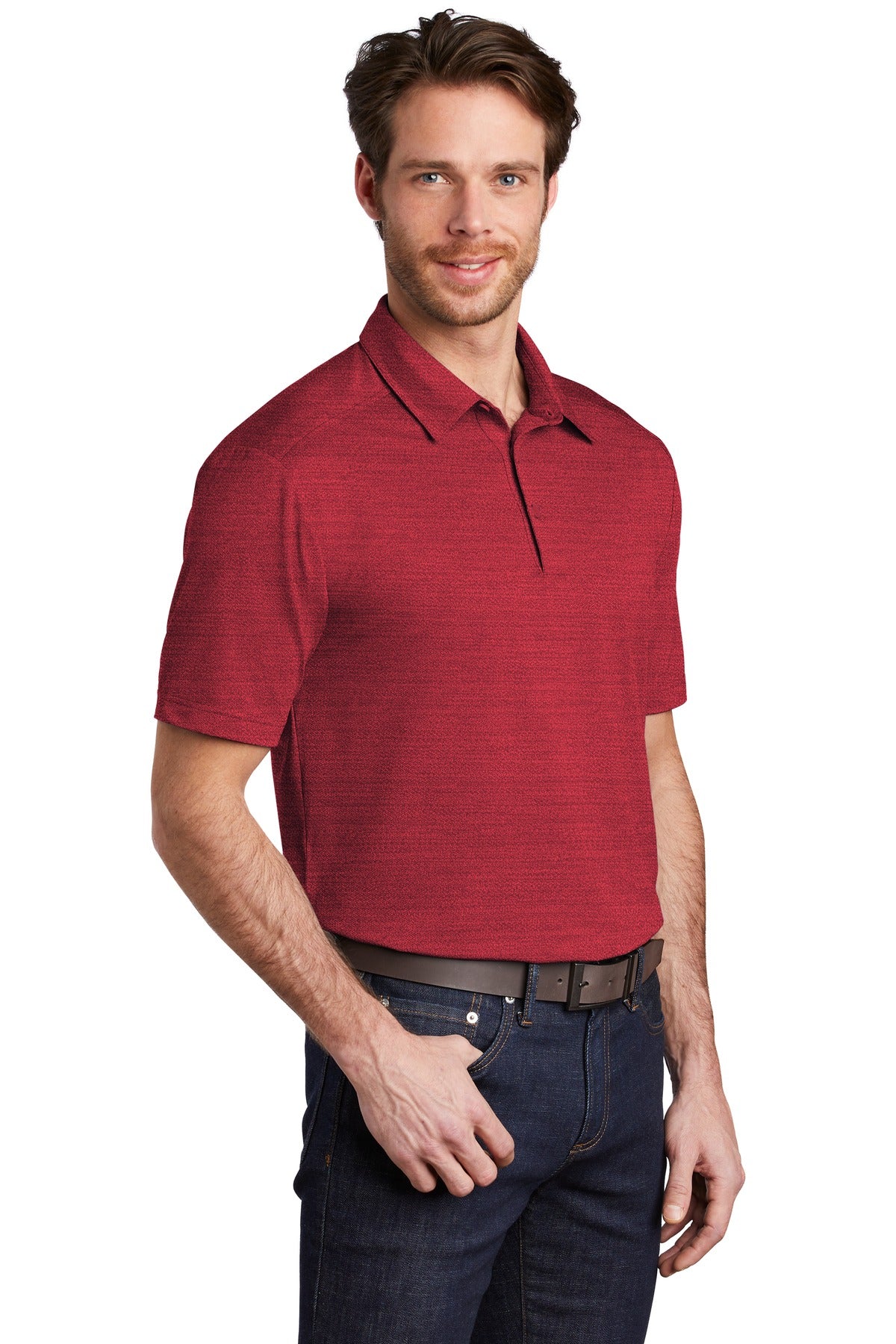 Red/Black Port Authority Stretch Heather Polo K583
