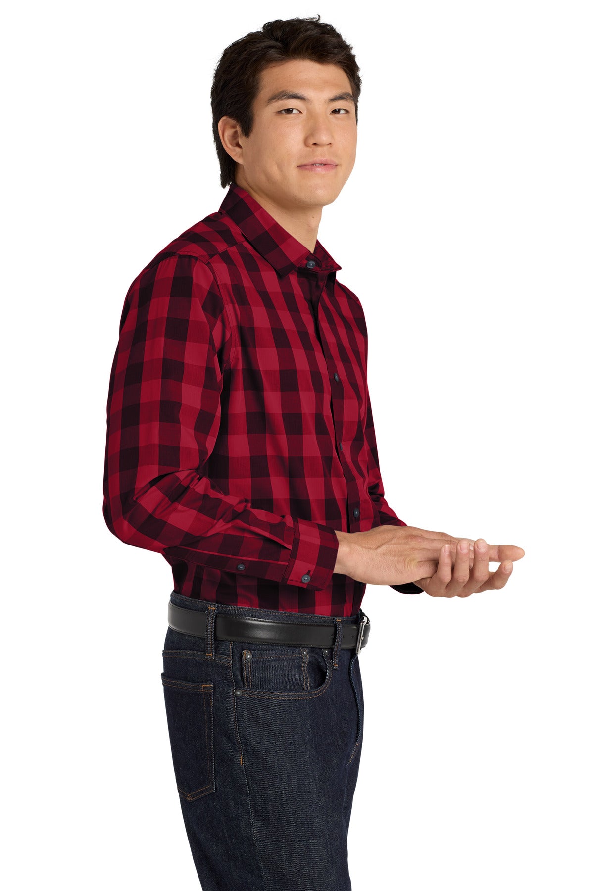 Rich Red Port Authority Everyday Plaid Shirt. W670