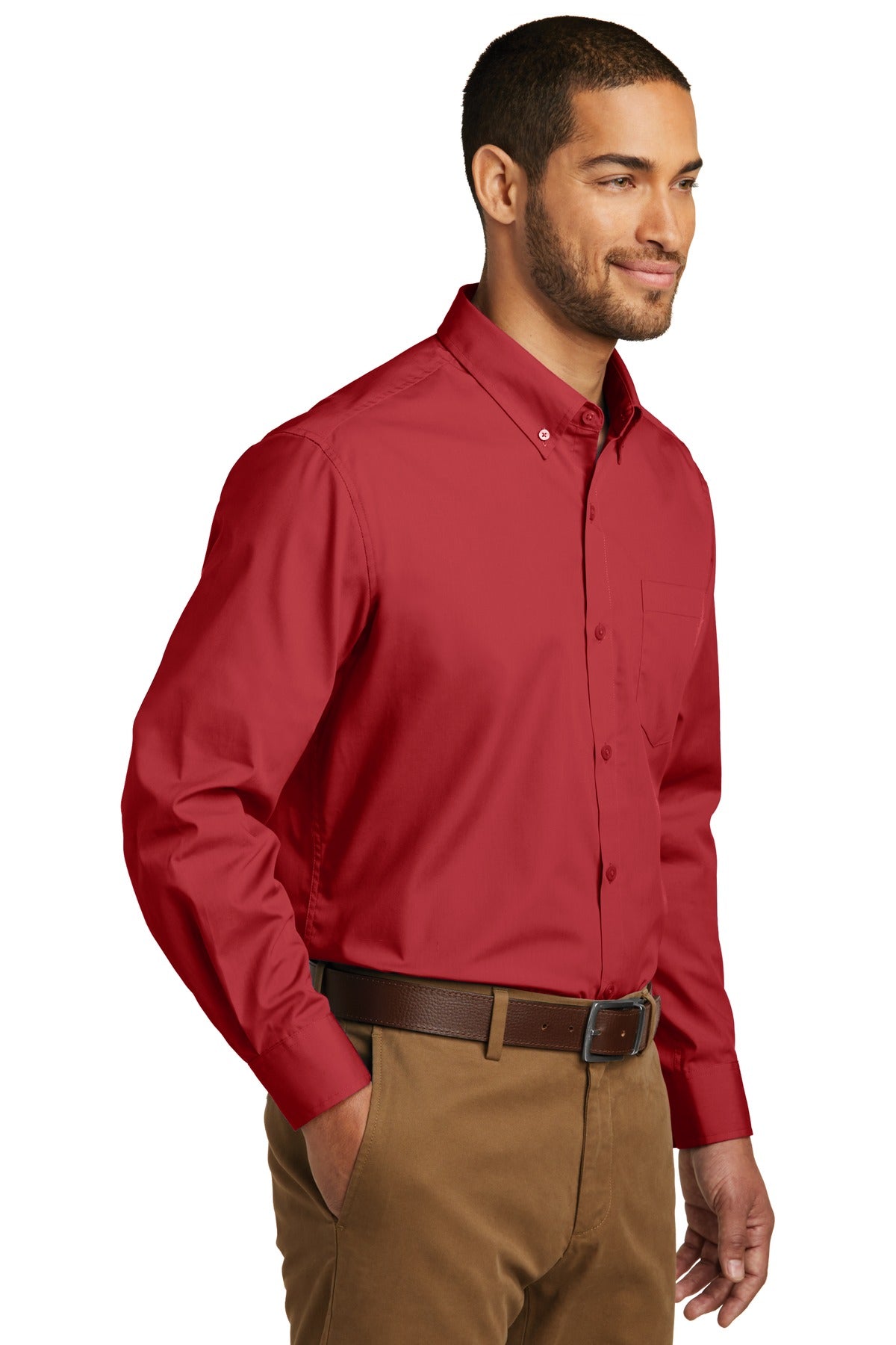 Rich Red Port Authority Long Sleeve Carefree Poplin Shirt. W100