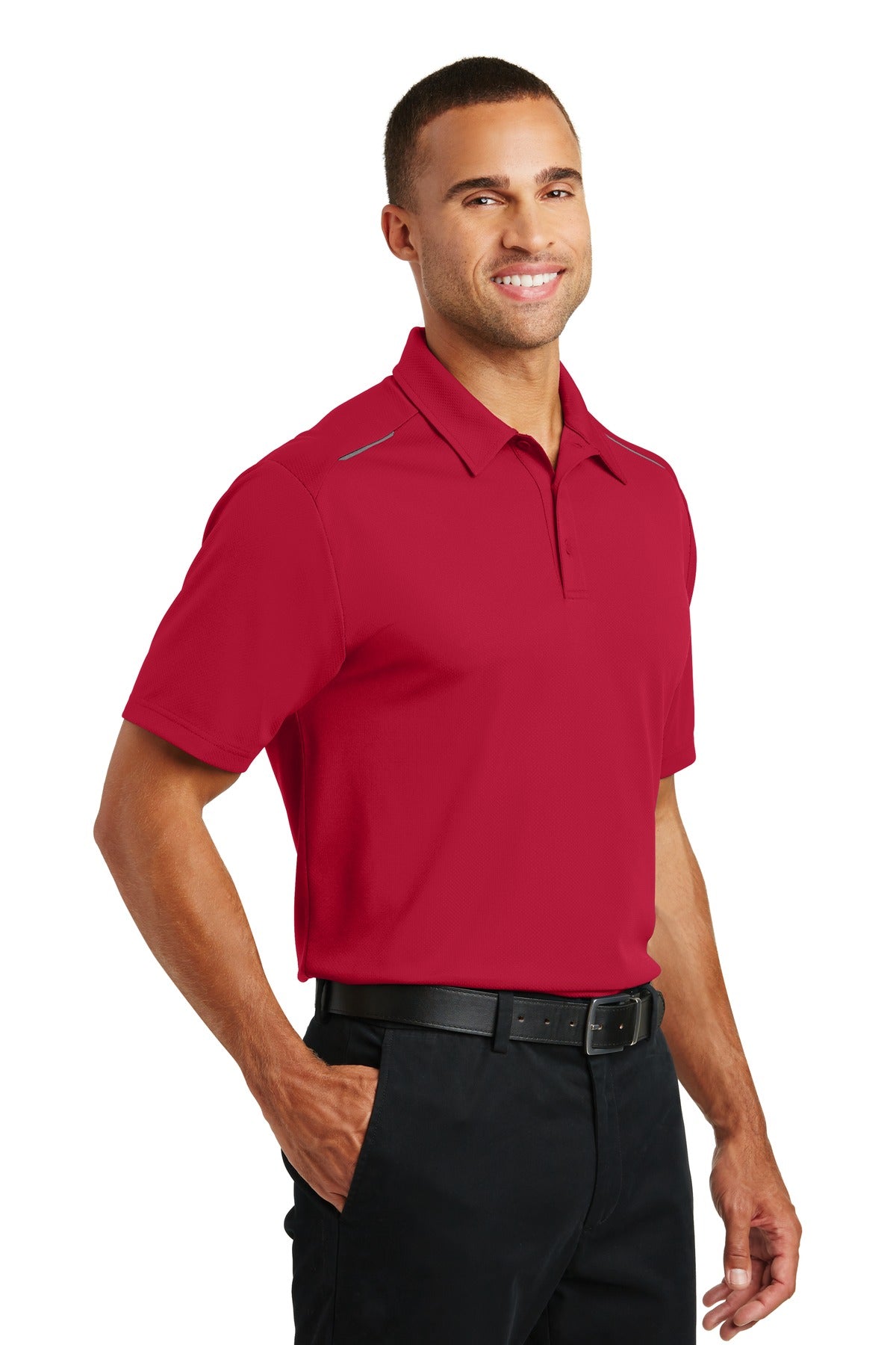 Rich Red Port Authority Pinpoint Mesh Polo. K580
