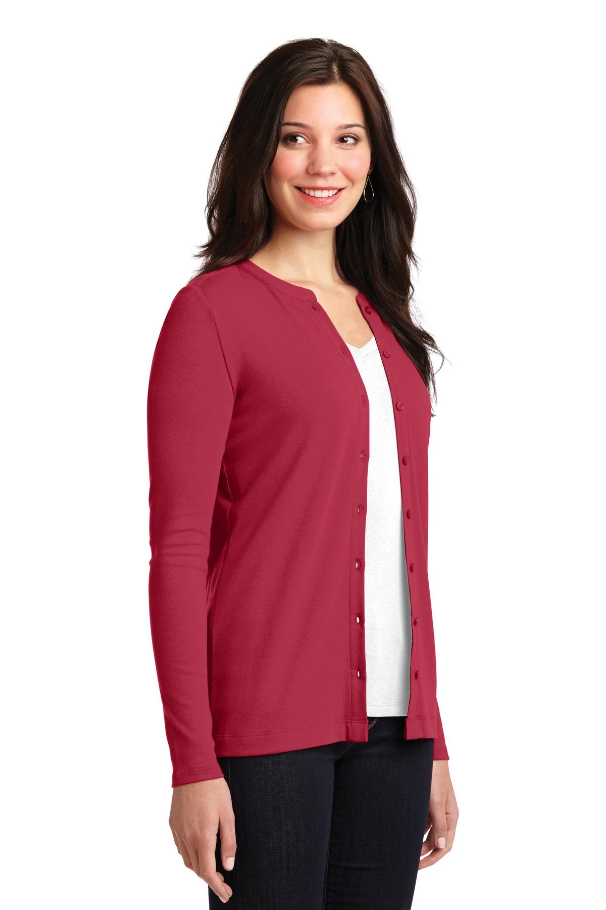 Rich Red Port Authority Women's Concept Stretch Button-Front Cardigan. LM1008