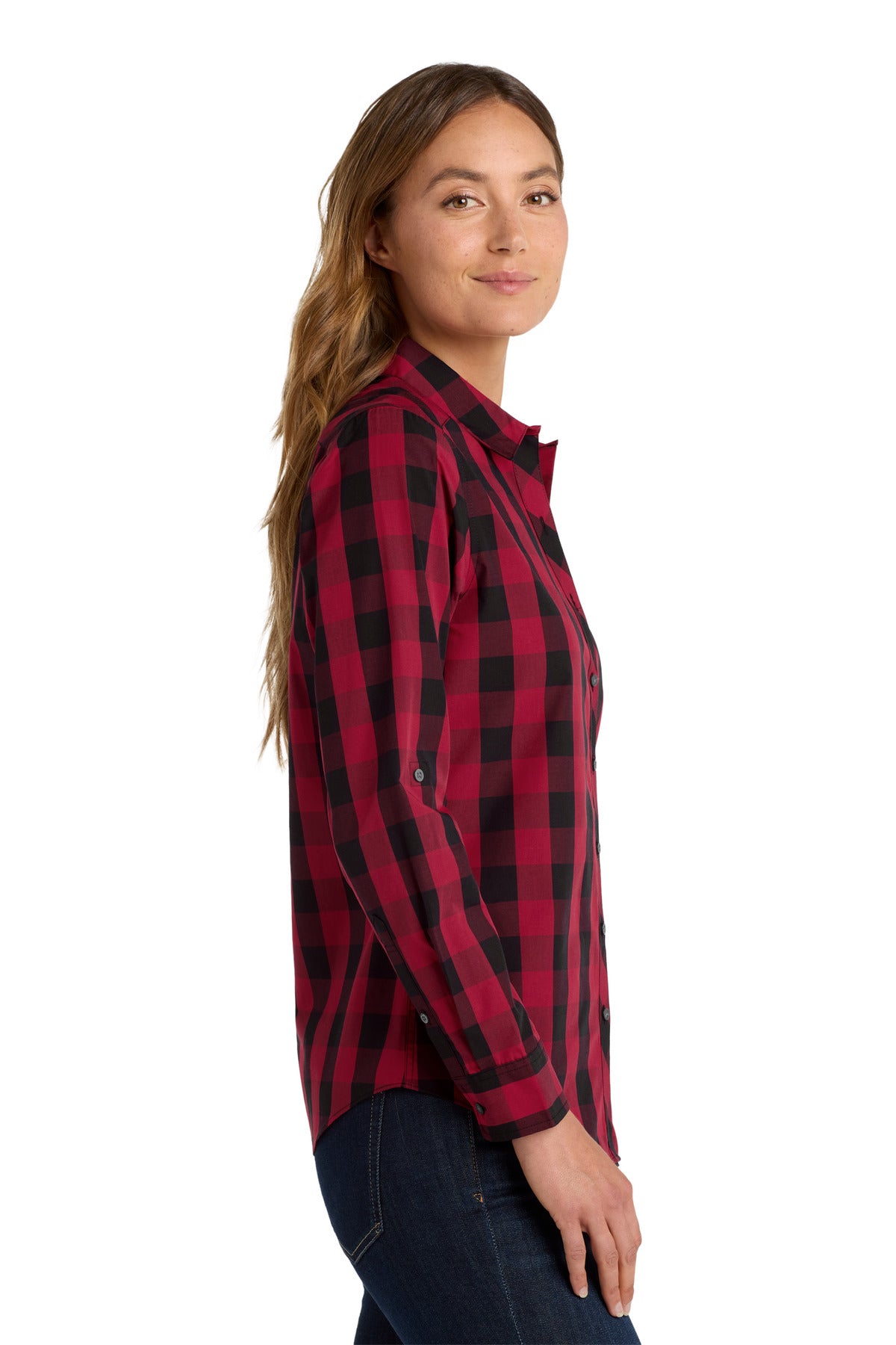 Rich Red Port Authority Women's Everyday Plaid Shirt. LW670