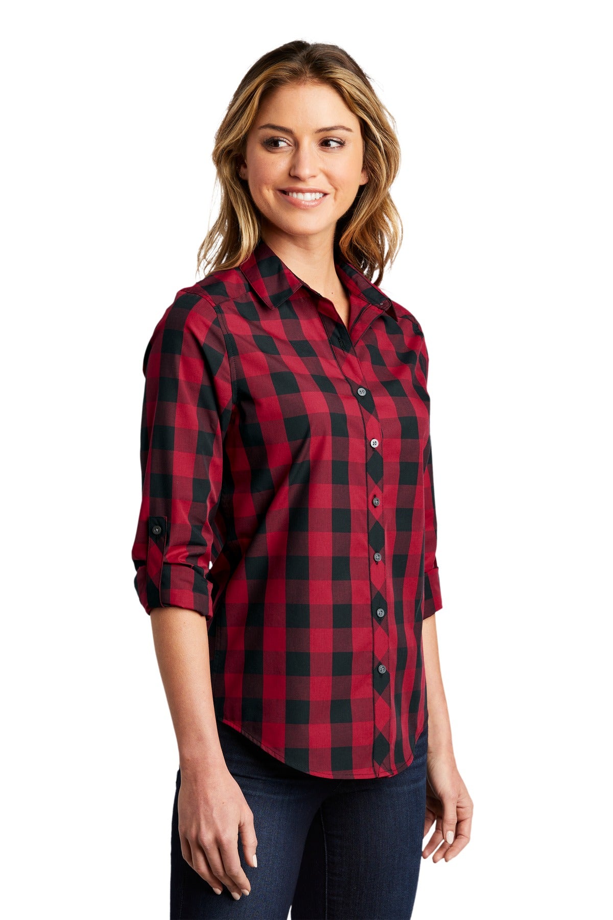 Rich Red Port Authority Women's Everyday Plaid Shirt. LW670