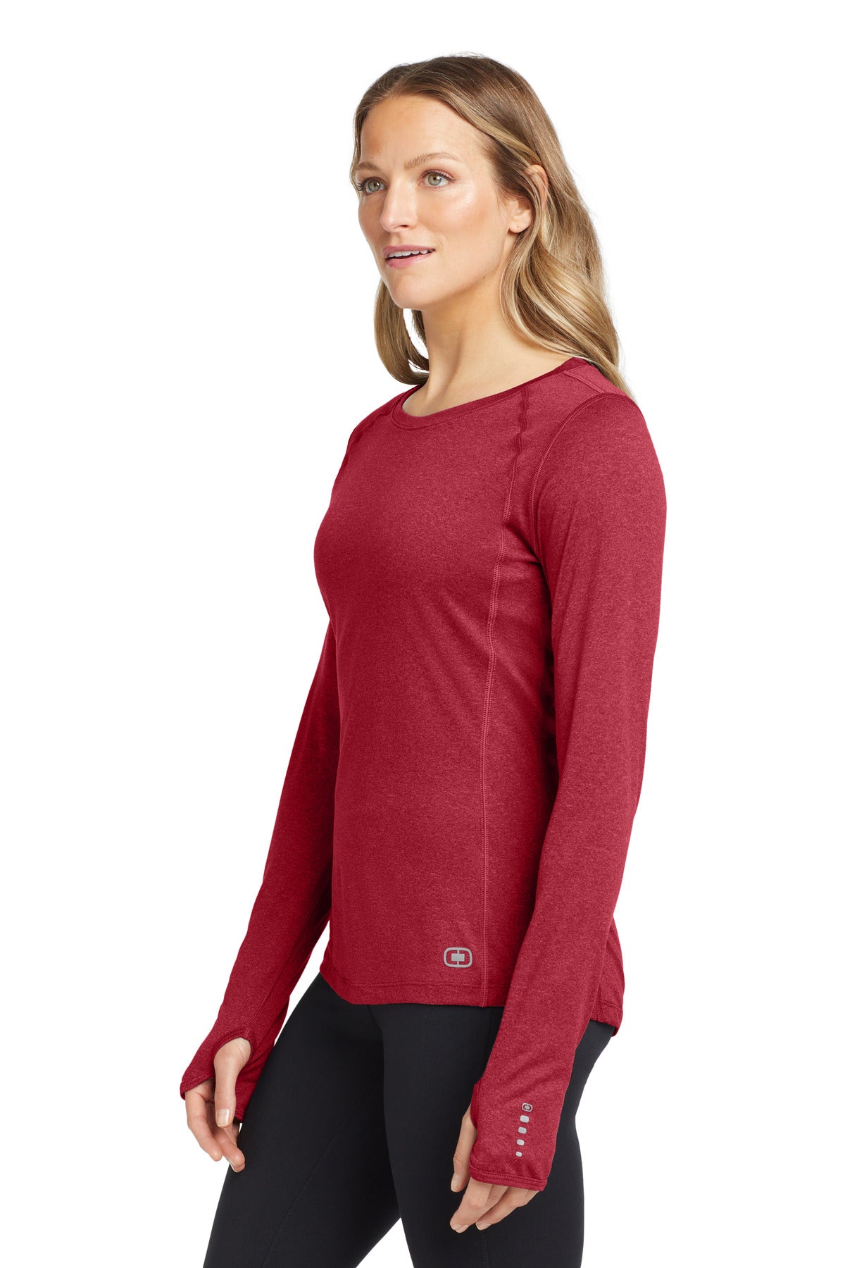 Ripped Red OGIO Women's Long Sleeve Pulse Crew. LOE321