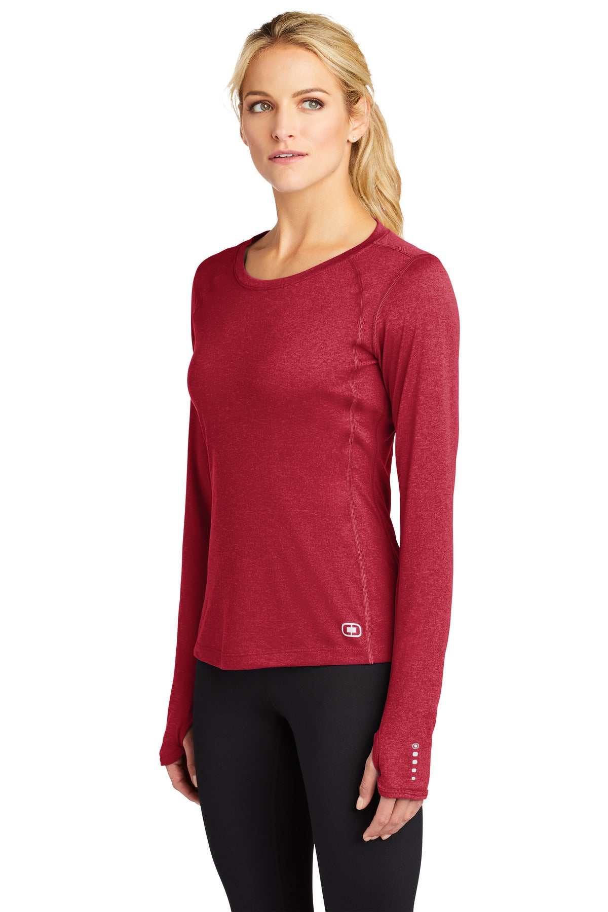 Ripped Red OGIO Women's Long Sleeve Pulse Crew. LOE321