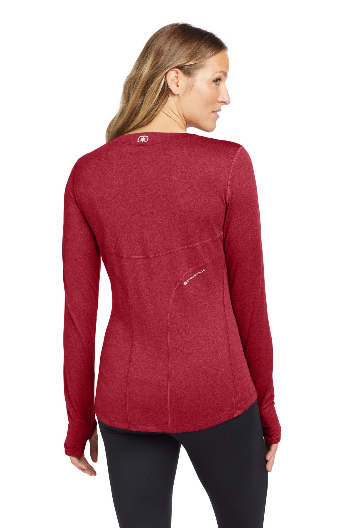 Ripped Red OGIO Women's Long Sleeve Pulse Crew. LOE321
