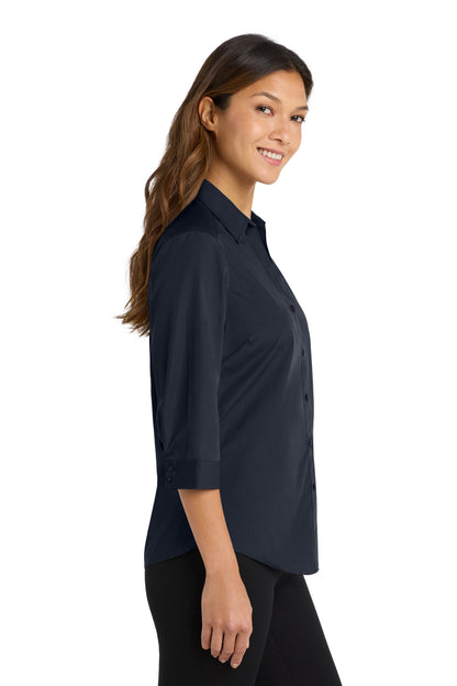 River Blue Nvy Port Authority Women's 3/4-Sleeve Carefree Poplin Shirt. LW102