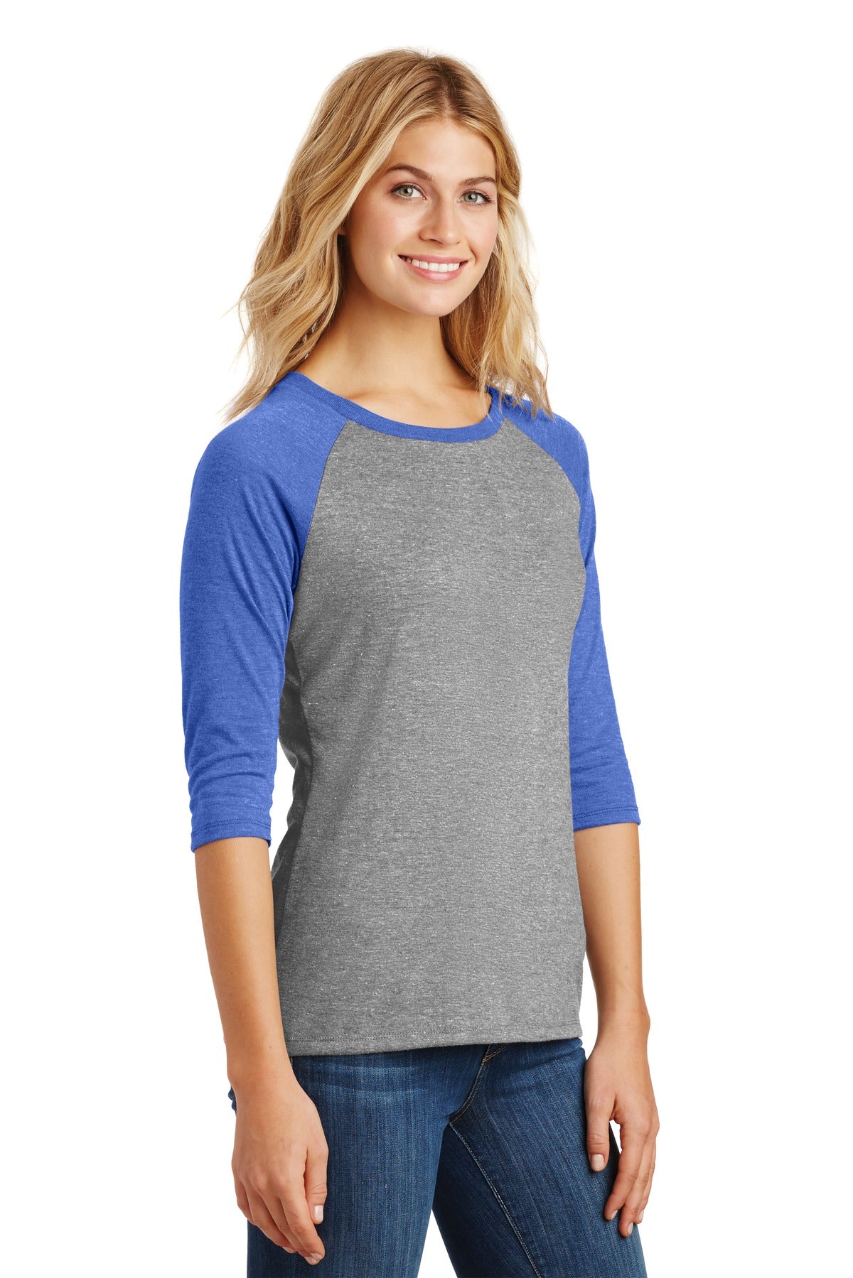 Royal Fr/Gy Fr District Women's Perfect Tri 3/4-Sleeve Raglan. DM136L