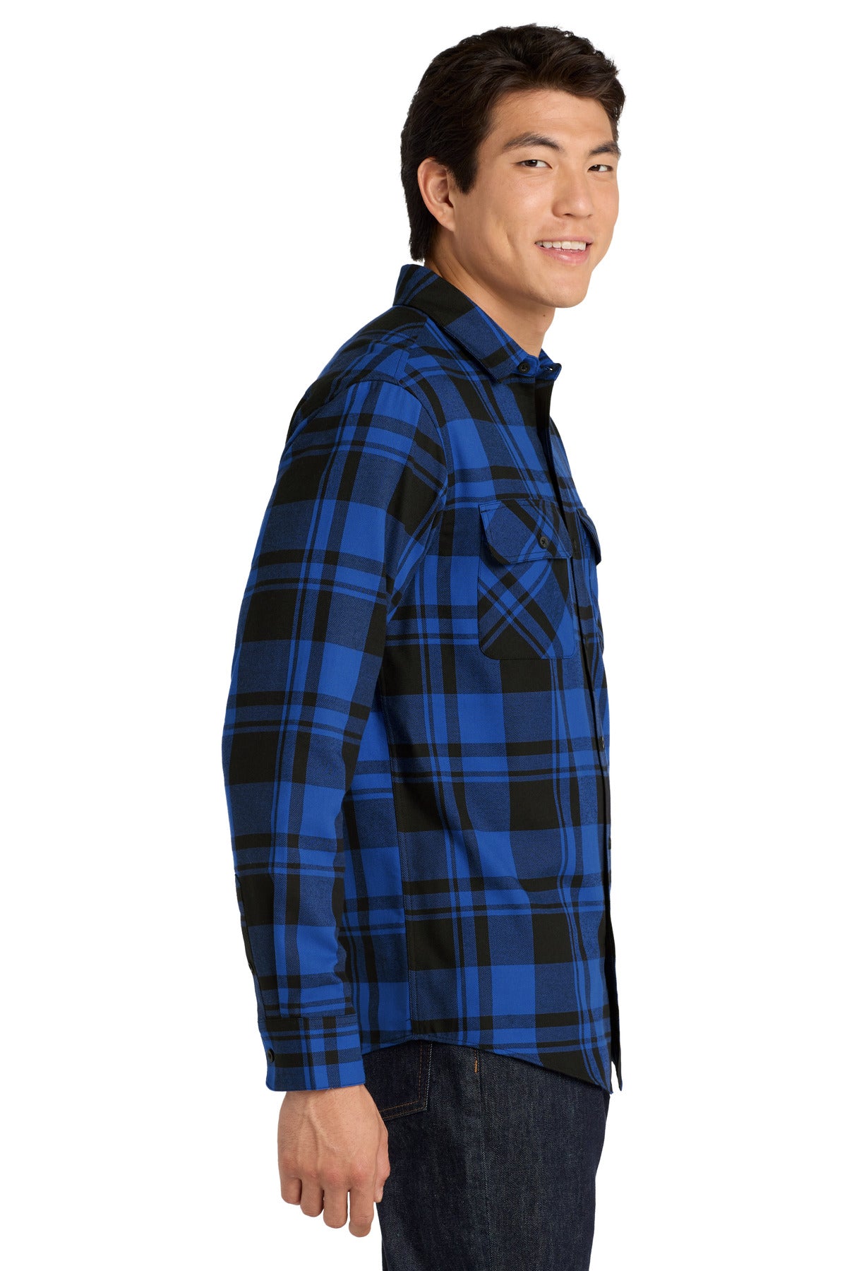 Royal/Black Port Authority Plaid Flannel Shirt. W668