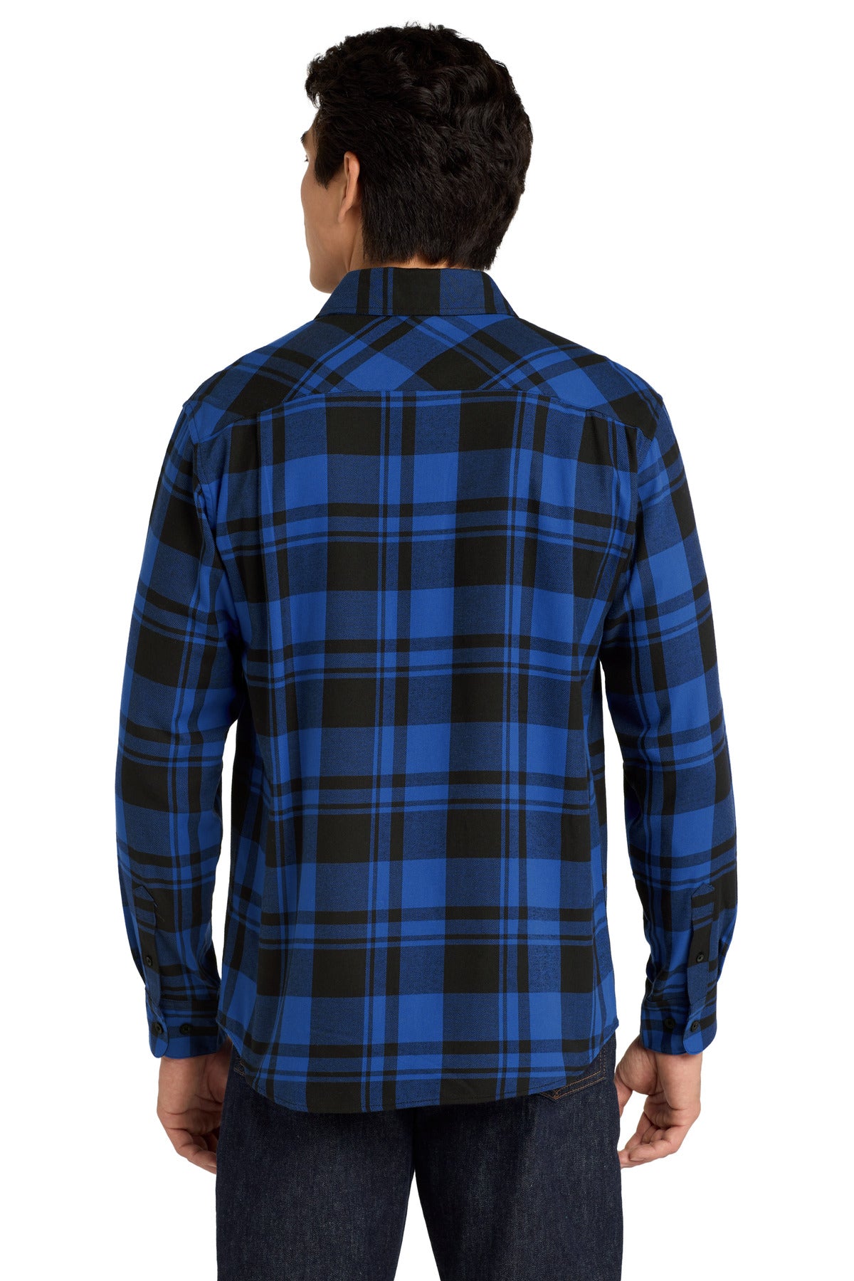 Royal/Black Port Authority Plaid Flannel Shirt. W668