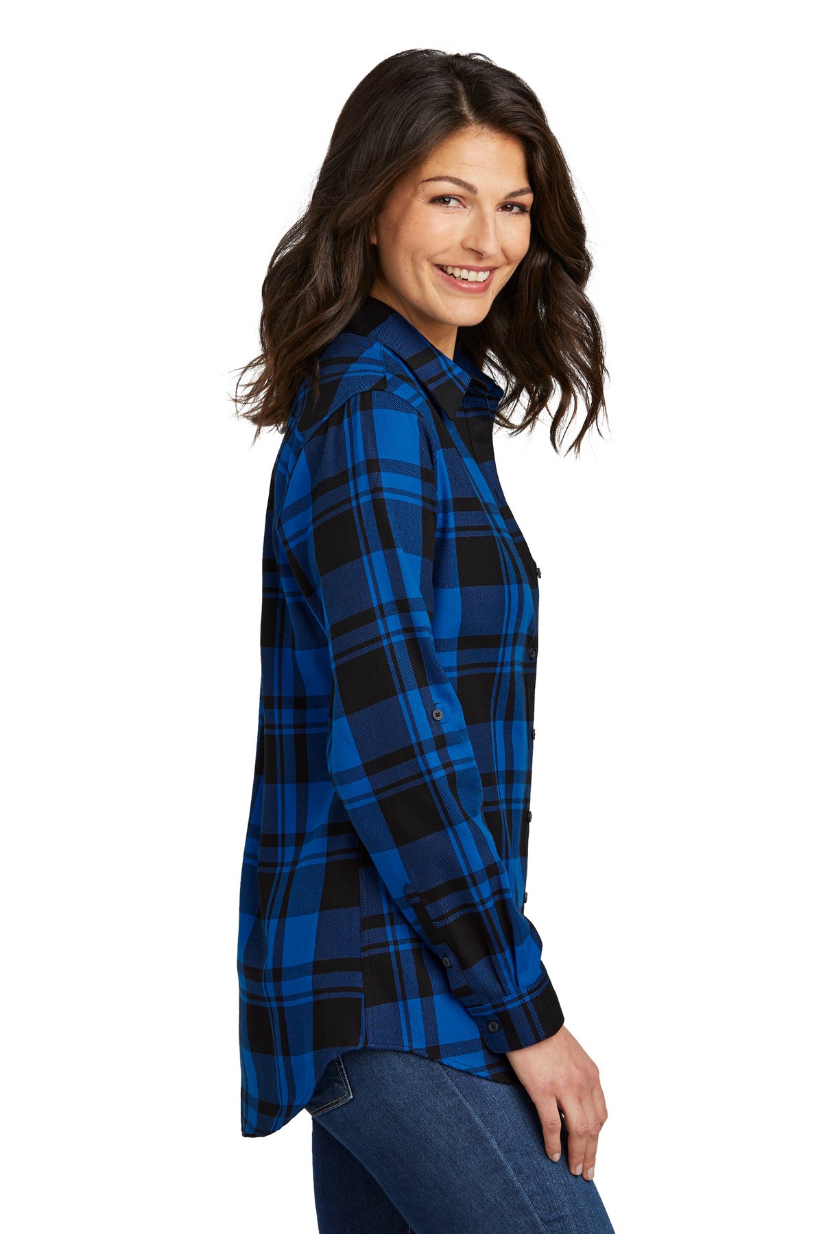 Royal/Black Port Authority Women's Plaid Flannel Tunic . LW668